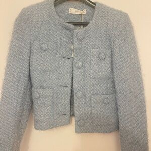 Mango Light Blue Textured Blazer